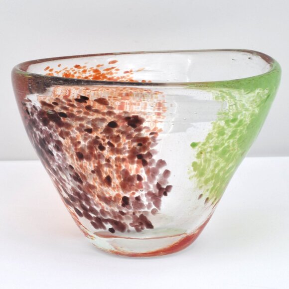 Hand Blown Contemporary Art Glass Vase, Red Green Purple, Speckled - Picture 4 of 7